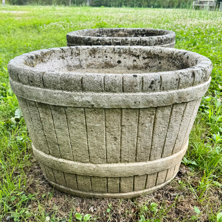 Faux Bois Concrete Basket Planters, 1950s France