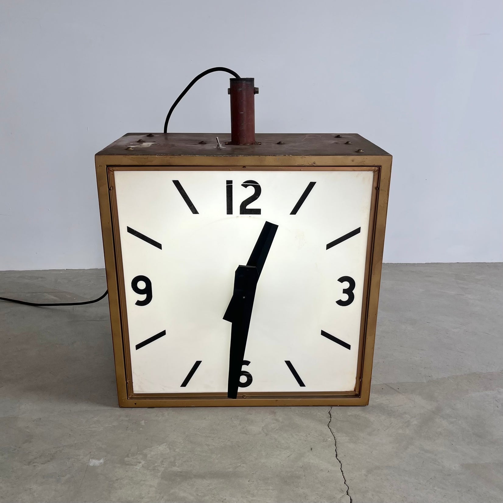 Massive Industrial Two-Sided Backlit Clock and Thermometer