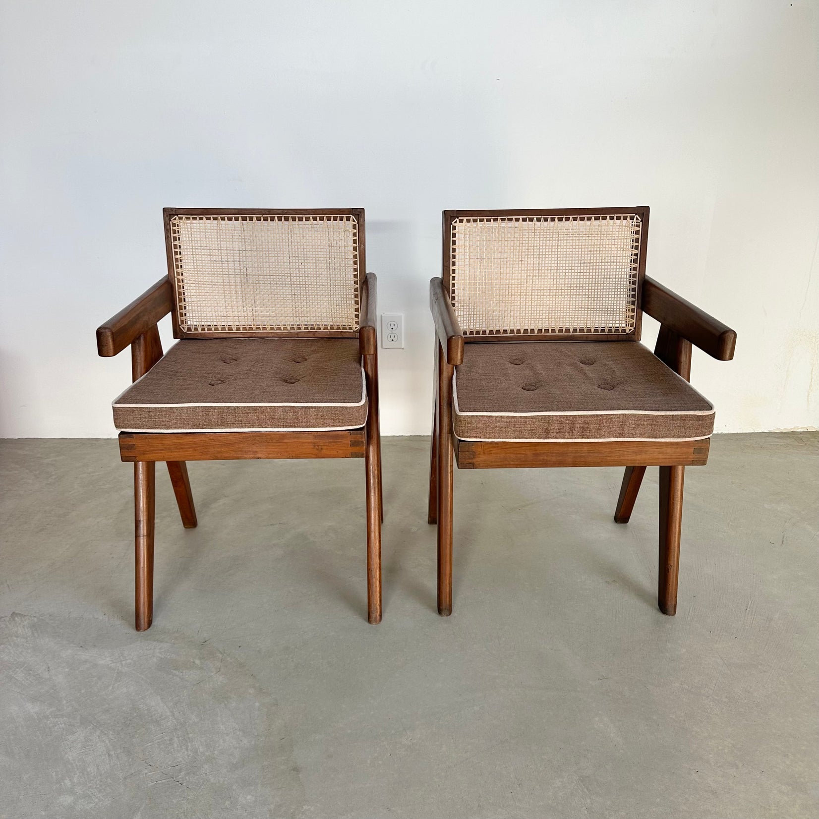 Pair of Pierre Jeanneret Floating Back V-Leg Office Chairs