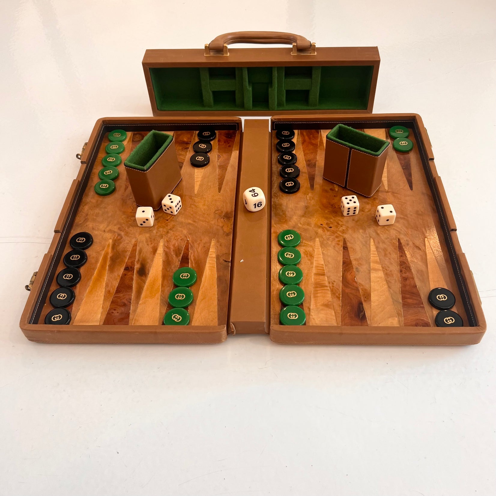 Gucci Wood and Leather Backgammon Set, 1970s Italy