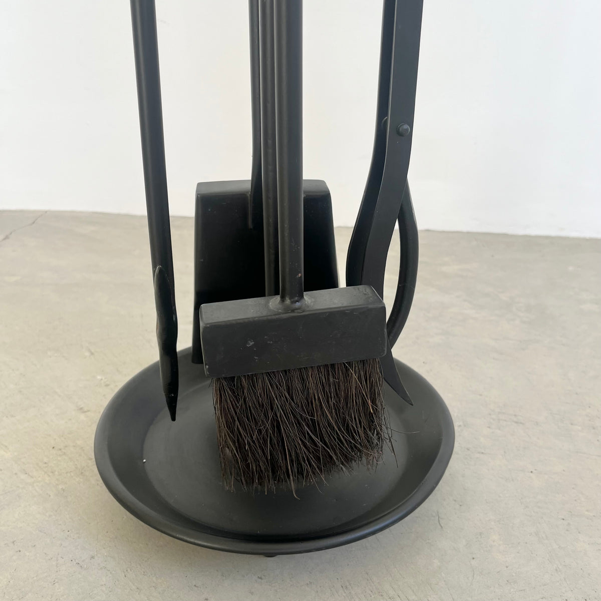 Leather and Iron Fireplace Set in the Style of Jacques Adnet USA