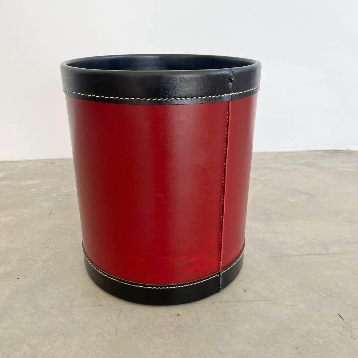 Red and Black Leather Waste Basket
