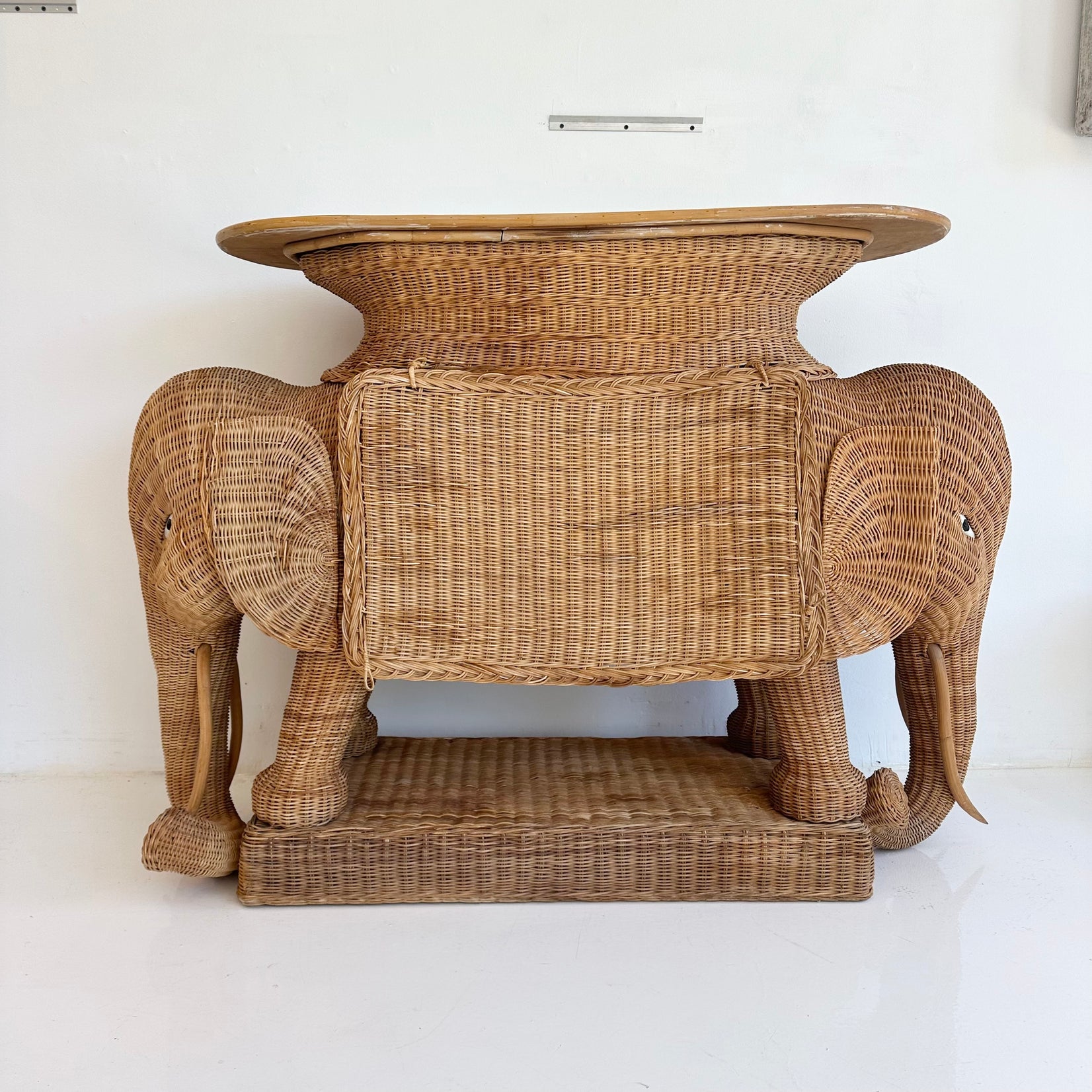 Wicker and Rattan Elephant Console Table