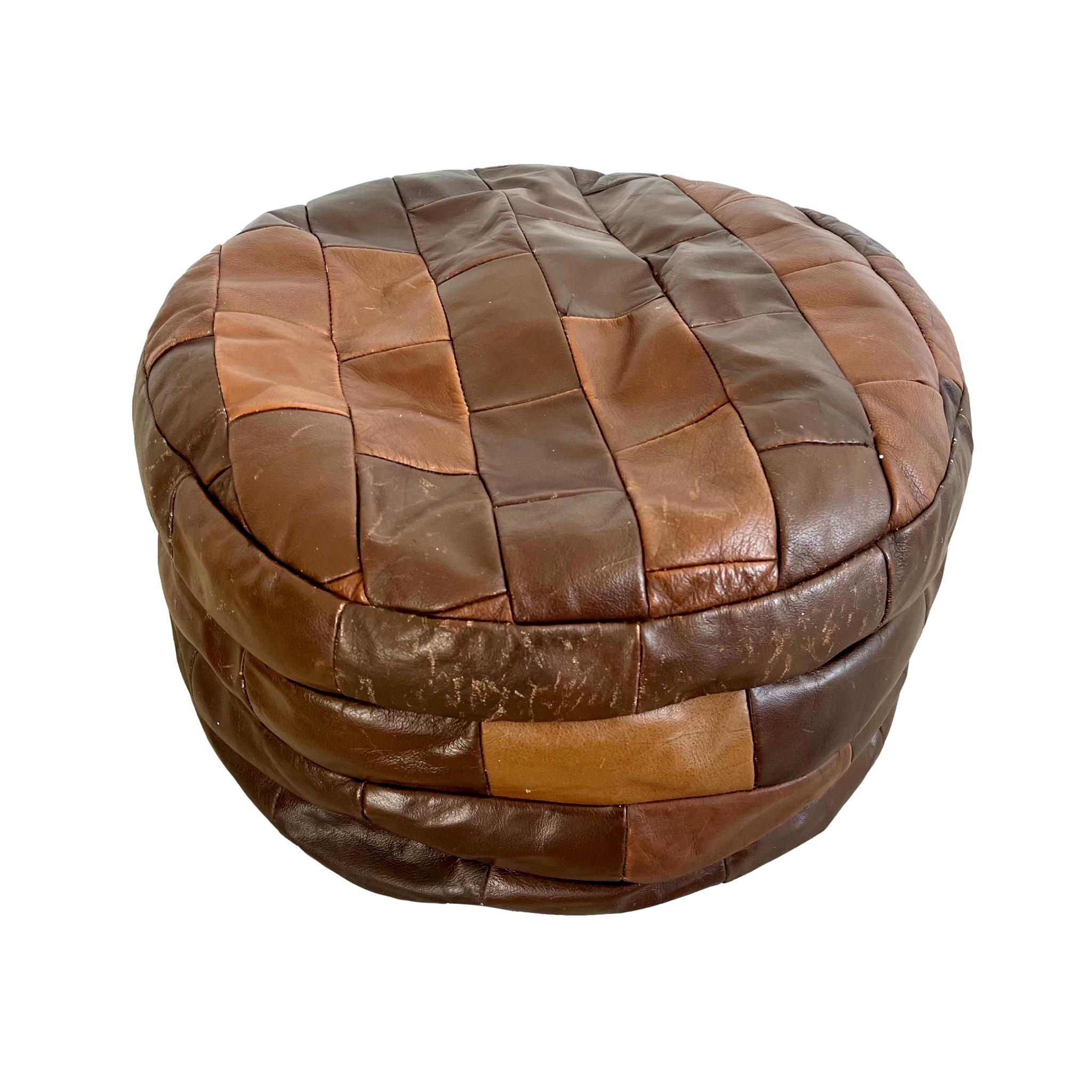 De Sede Brown Leather Patchwork Ottoman, 1970s Switzerland