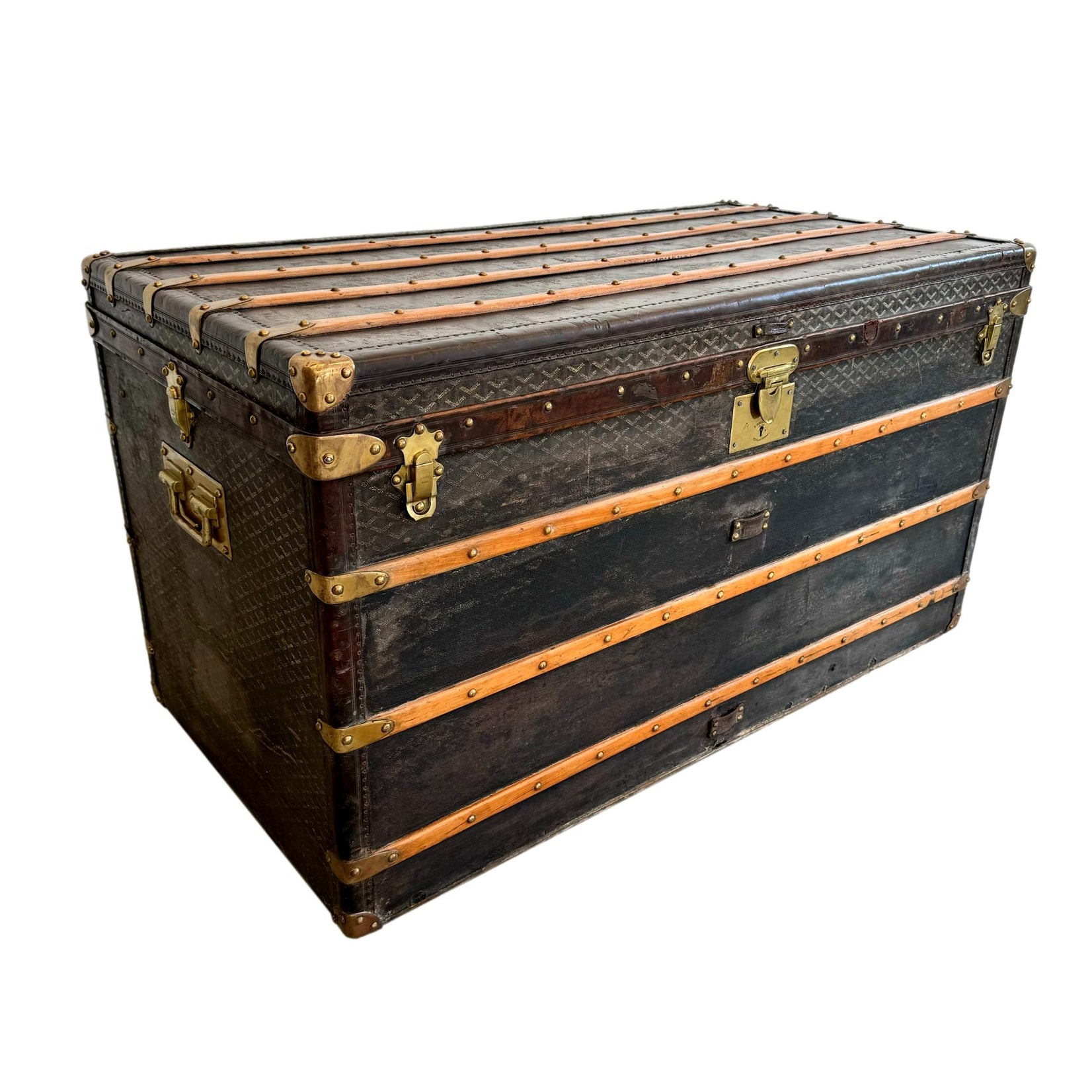 Leather, Canvas and Brass Steamer Trunk