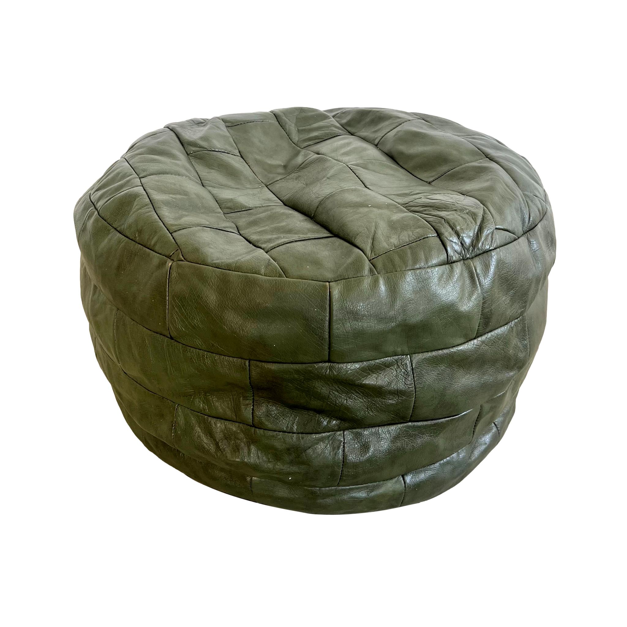 De Sede Green Leather Patchwork Ottoman, 1970s Switzerland