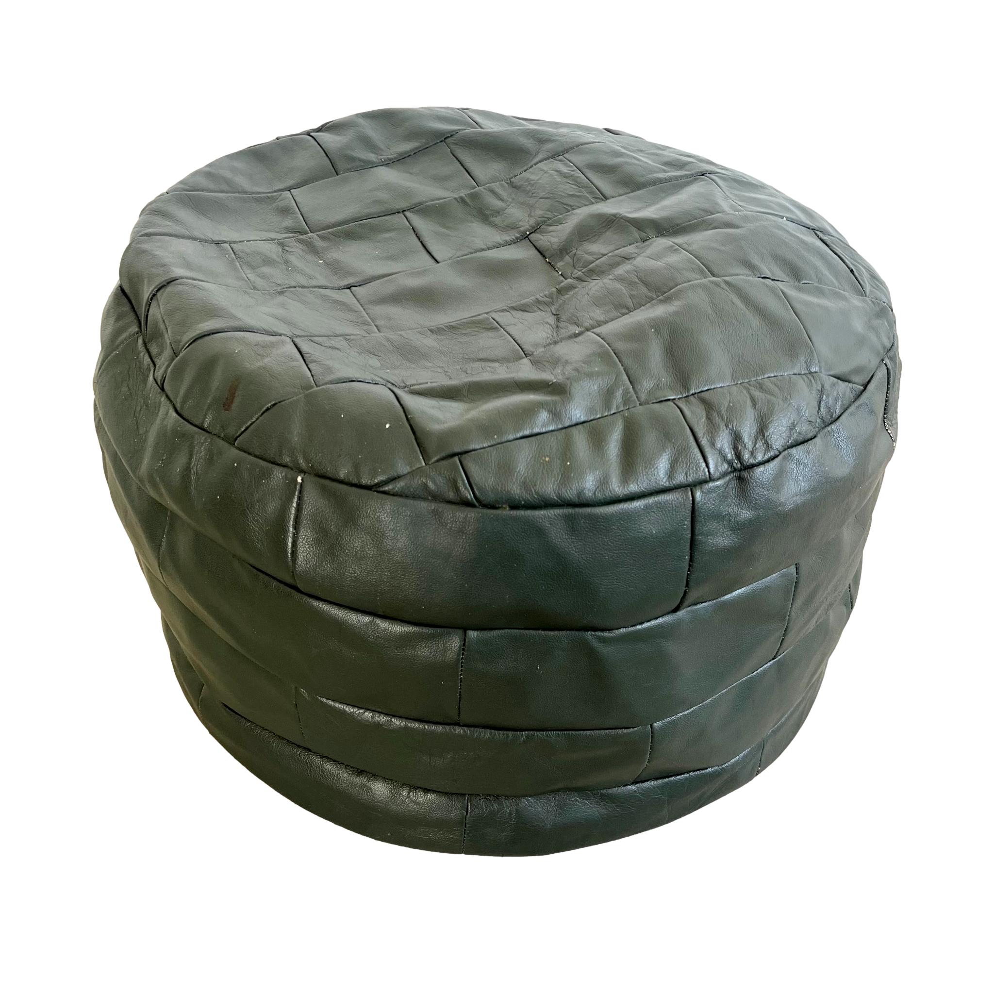 De Sede Green Leather Patchwork Ottoman, 1970s Switzerland