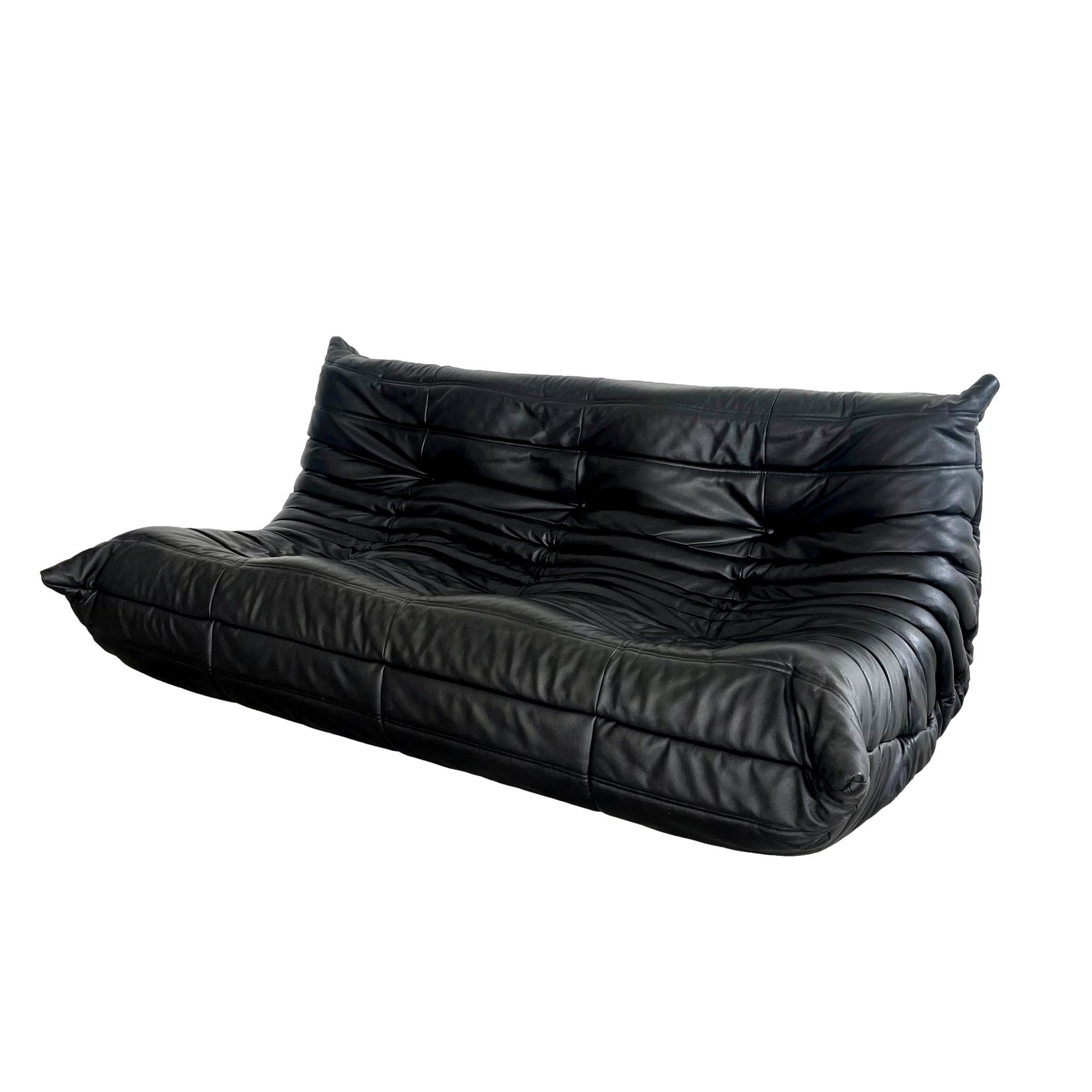 Black Leather 3 Seater Togo Sofa