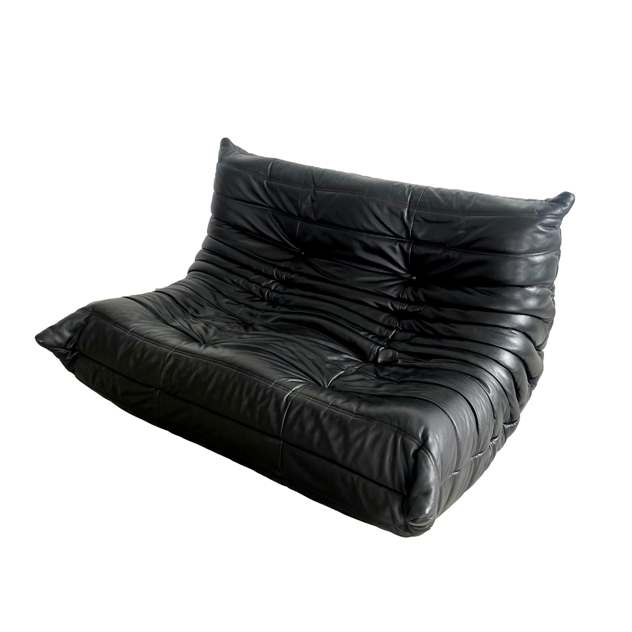 Black Leather 2 Seater Togo Sofa