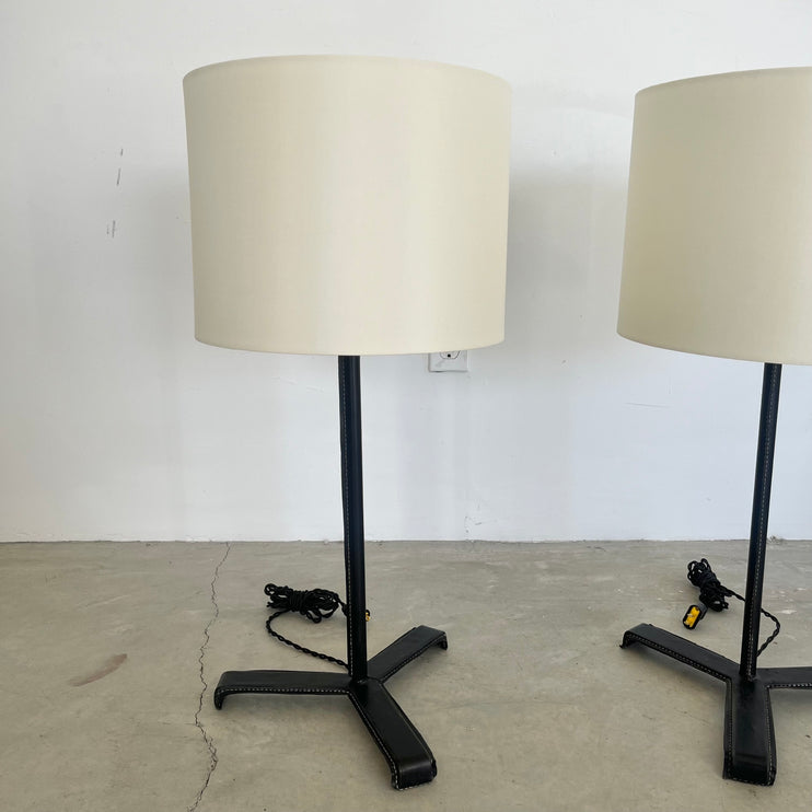 Pair of Black Leather Table Lamps