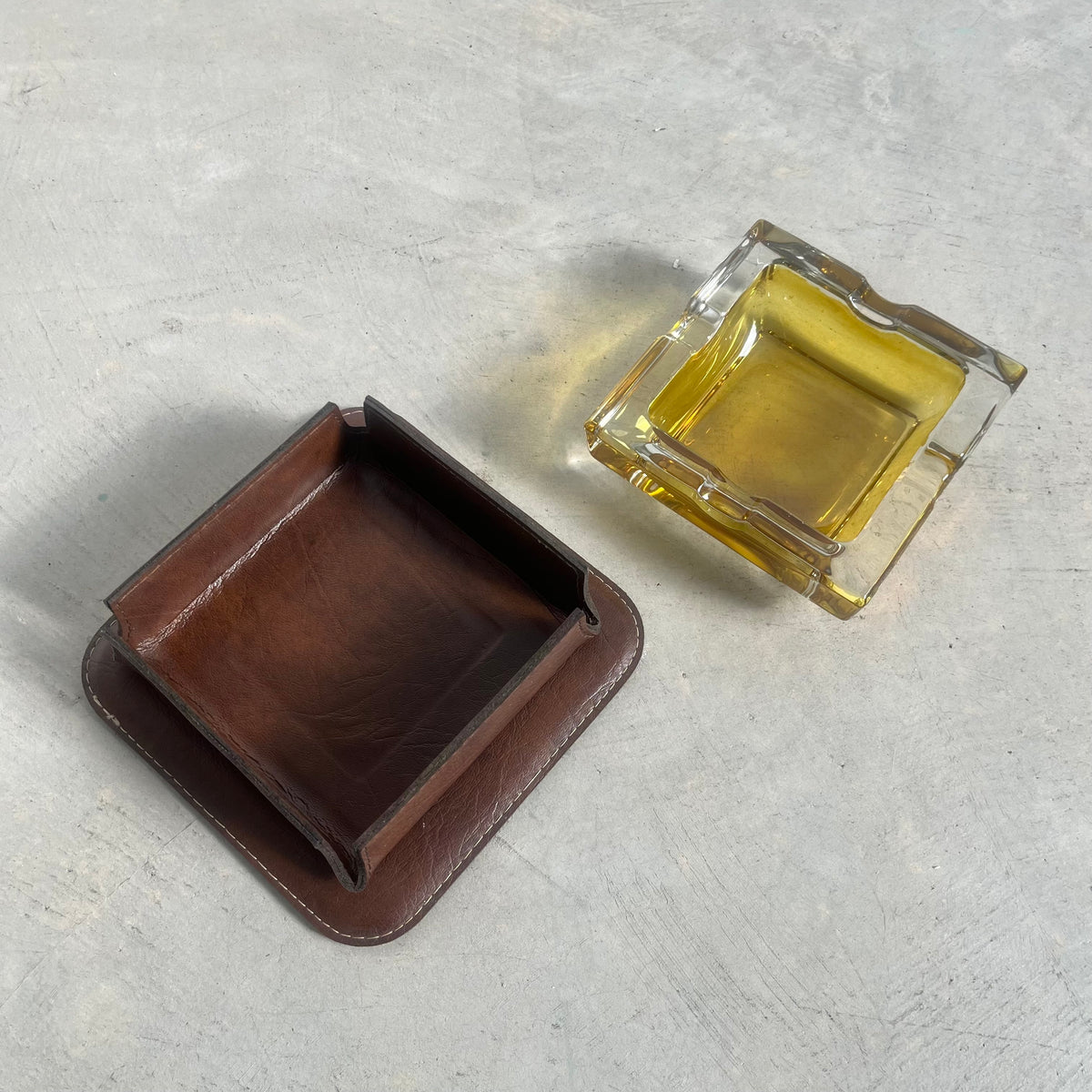 Leather and Amber Glass Ashtray