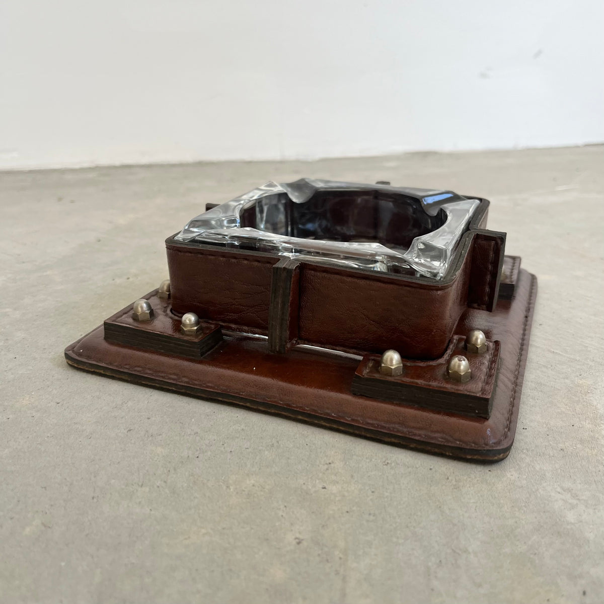 Leather, Brass and Glass Ashtray