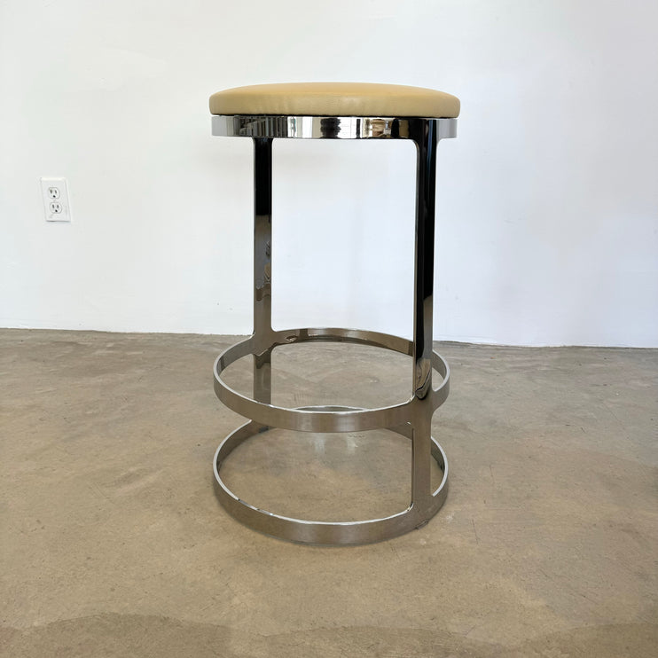 Set of Three Polished Steel and Leather Swivel Counter Stools, 2000s USA