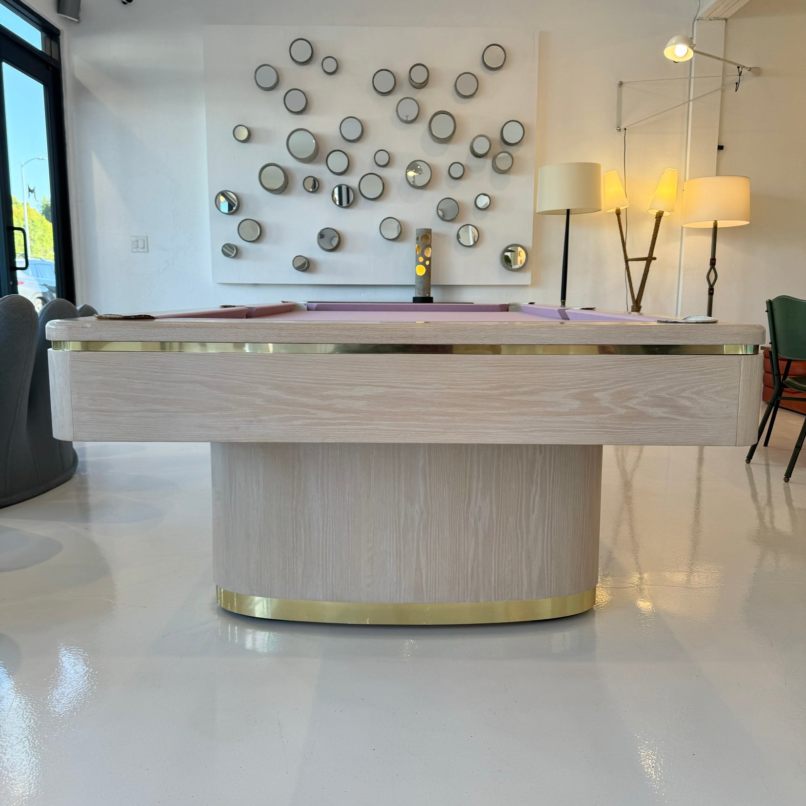 Oak and Brass Olhausen Pool Table, 1980s USA