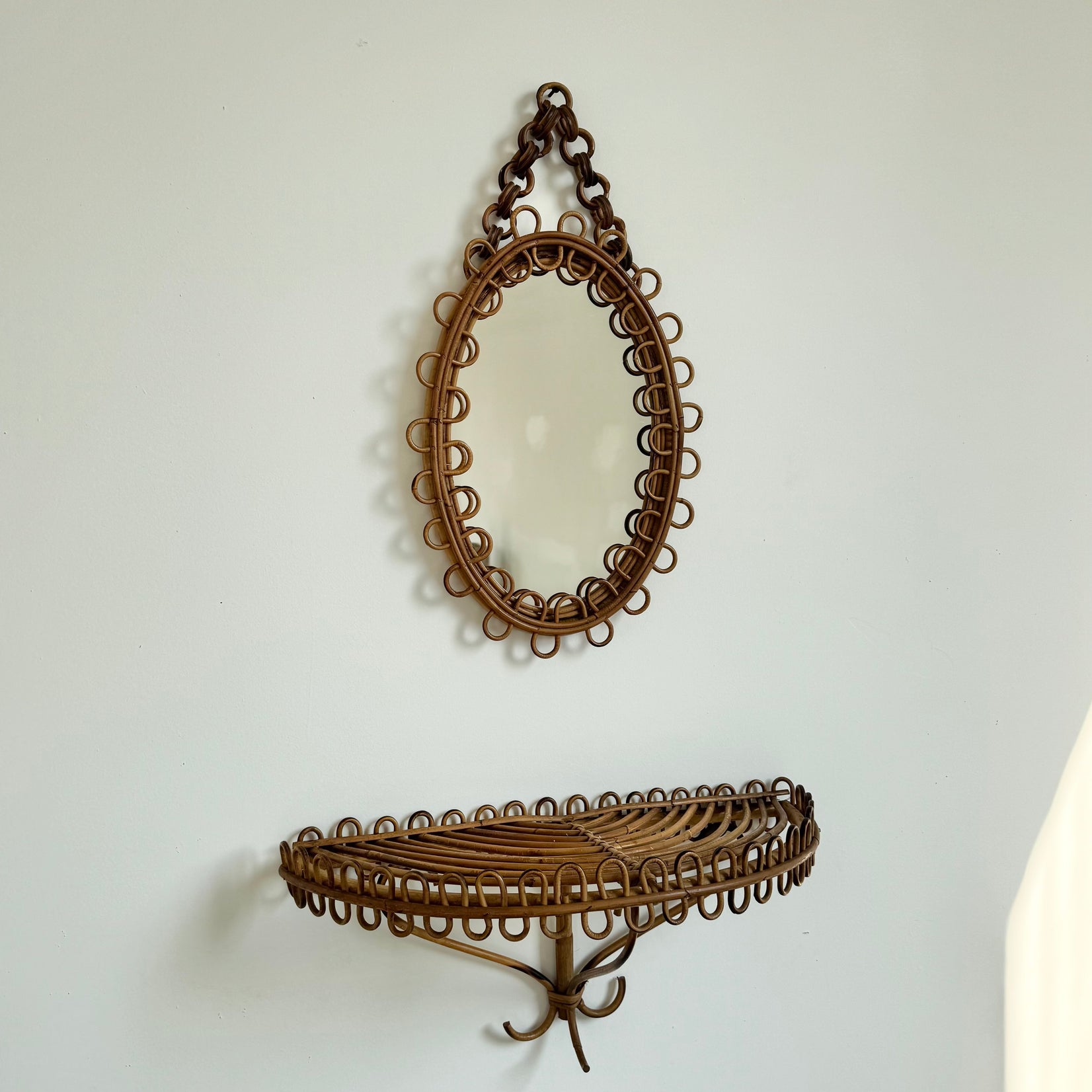 Rattan Mirror with Matching Floating Table