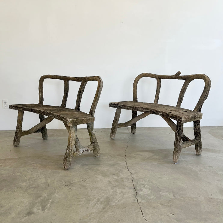 Pair of Faux Bois Concrete Benches, 1960s France