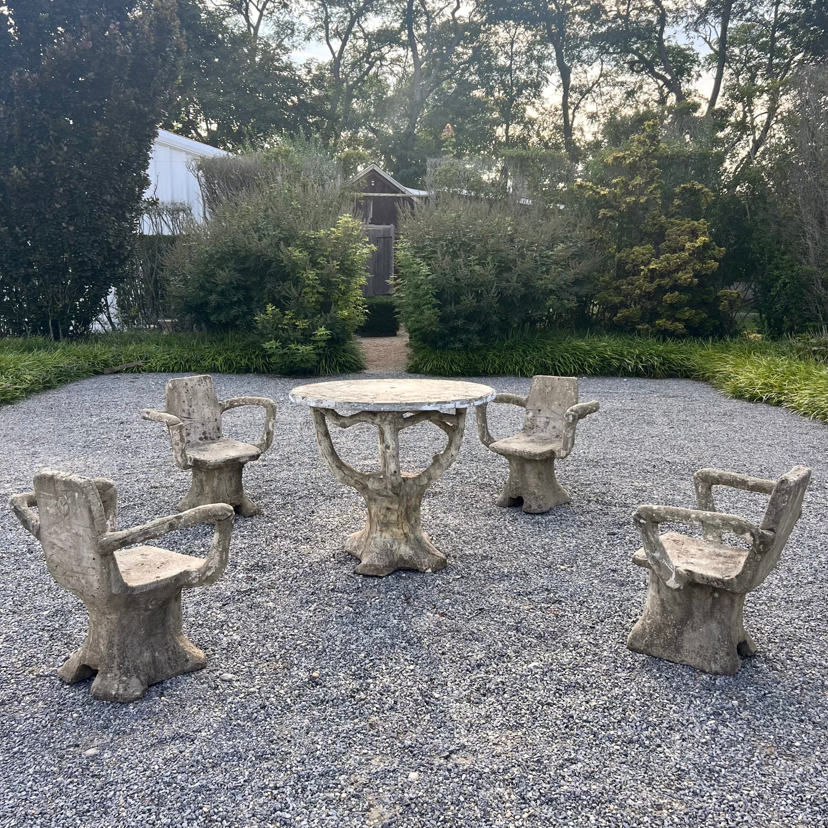 Anthropomorphic Faux Bois Concrete Table and 4 Chairs, 1970s France