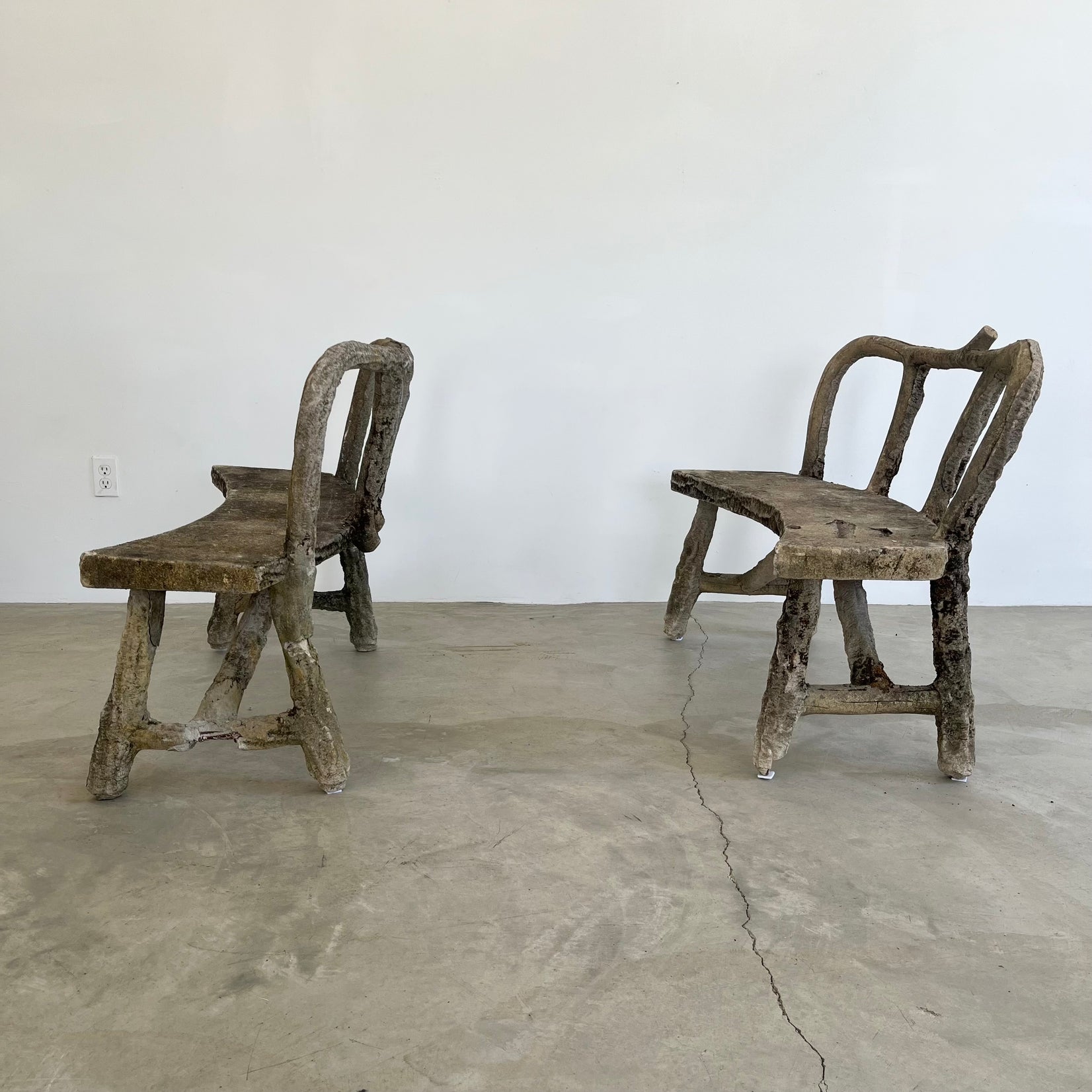 Pair of Faux Bois Concrete Benches, 1960s France