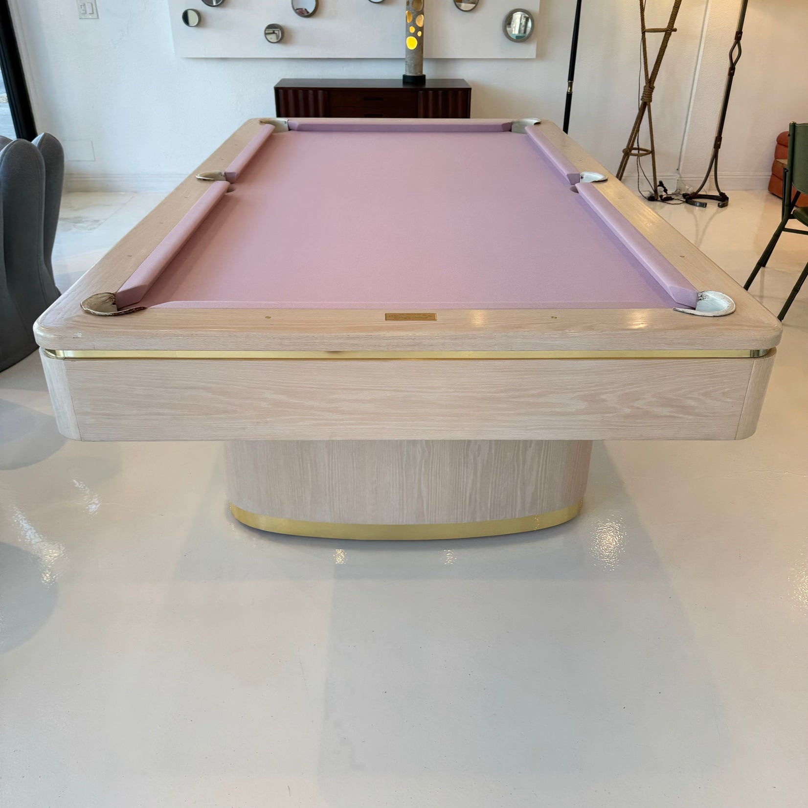 Oak and Brass Olhausen Pool Table, 1980s USA