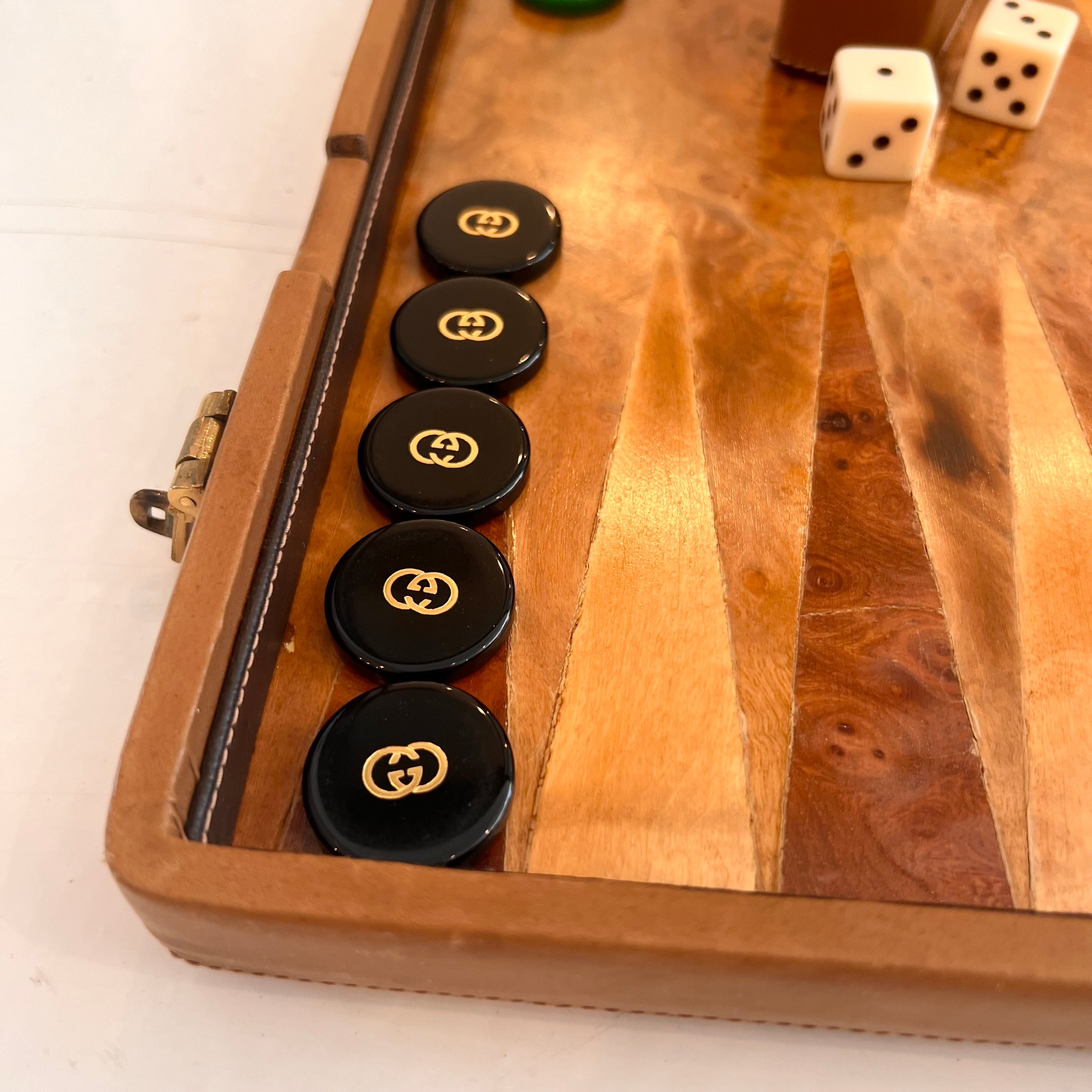 Gucci Wood and Leather Backgammon Set, 1970s Italy