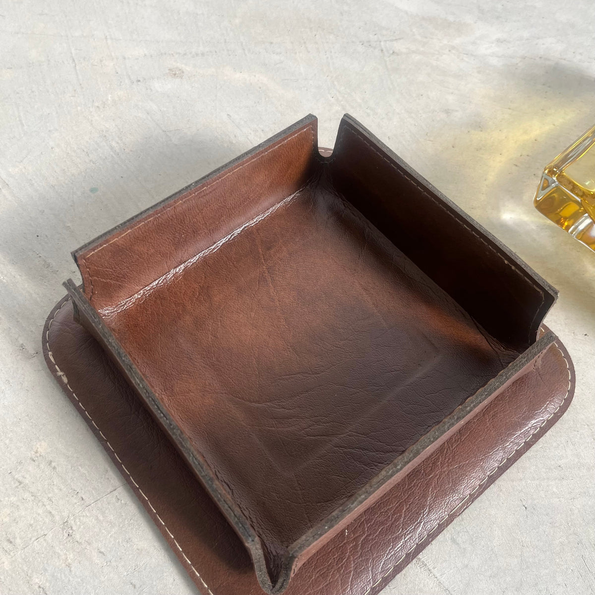 Leather and Amber Glass Ashtray