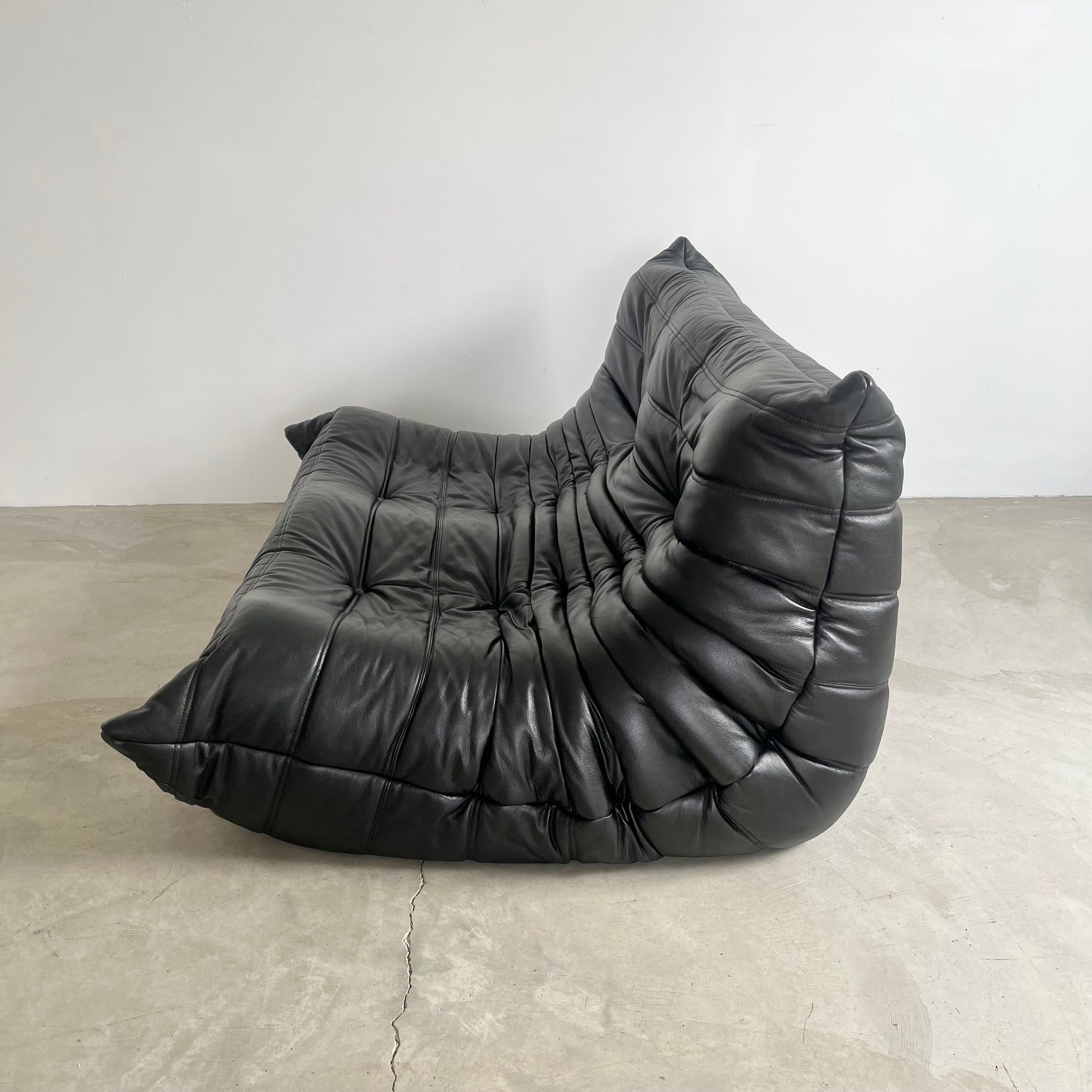 Black Leather 2 Seater Togo Sofa