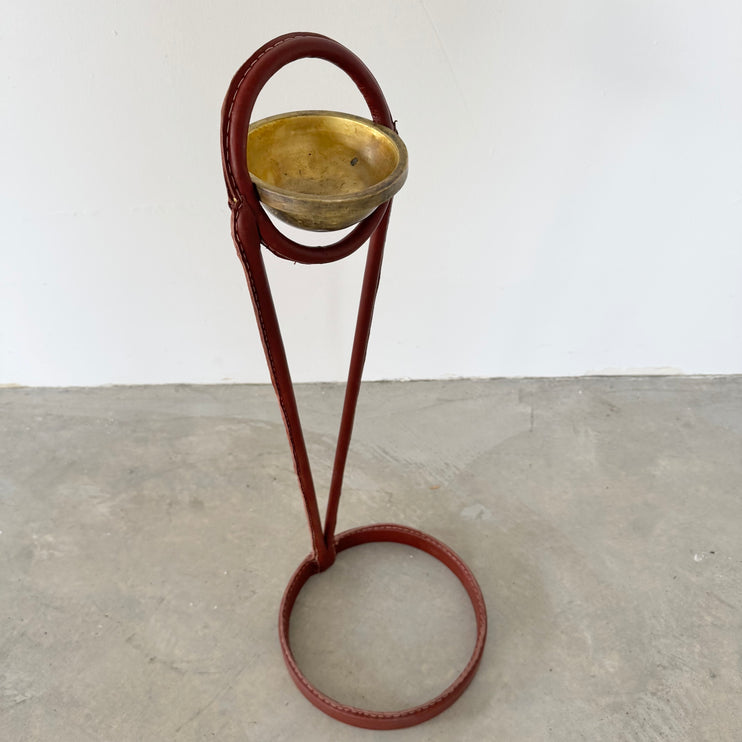 Leather and Brass Standing Ashtray