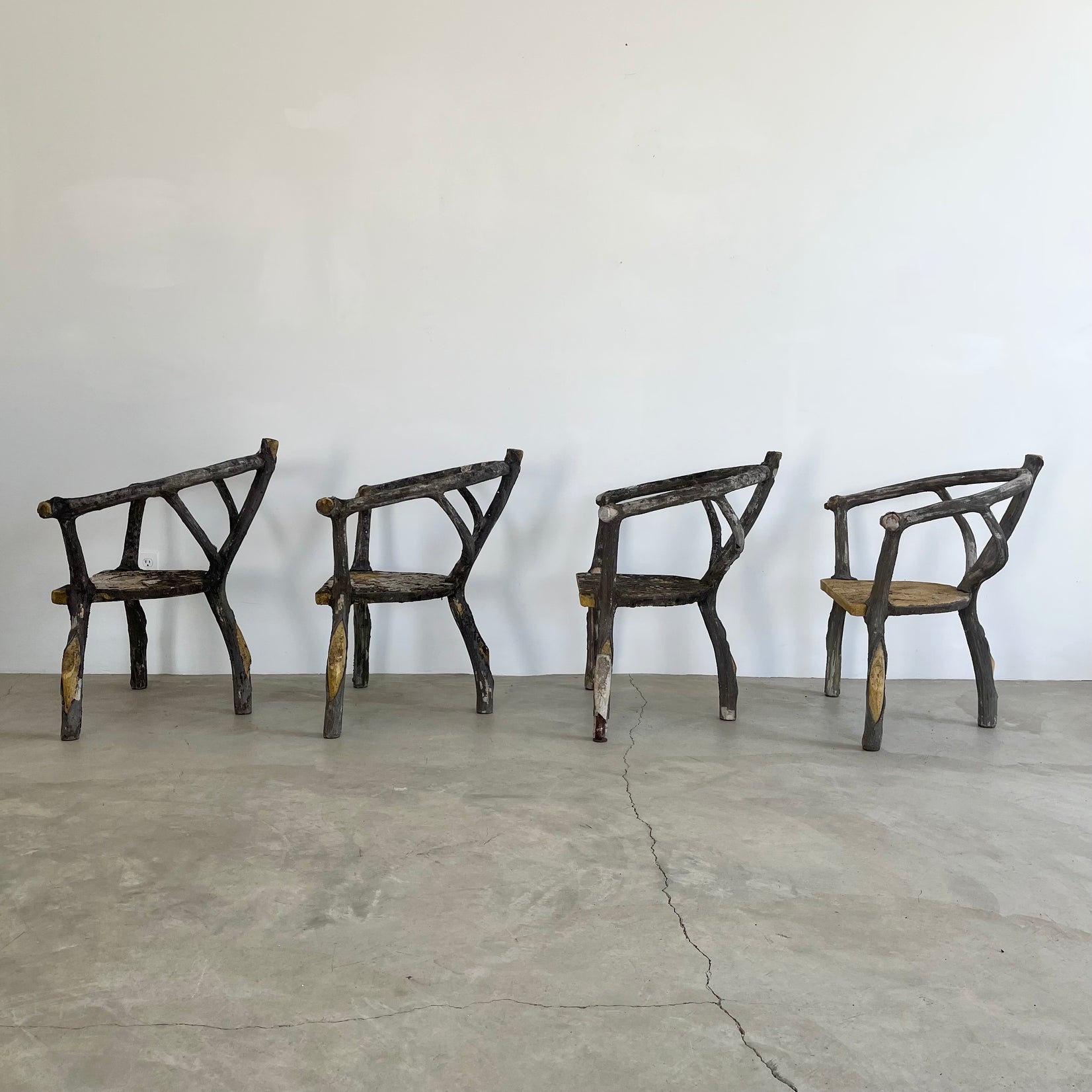 Set of 4 Faux Bois chairs, 1960s France