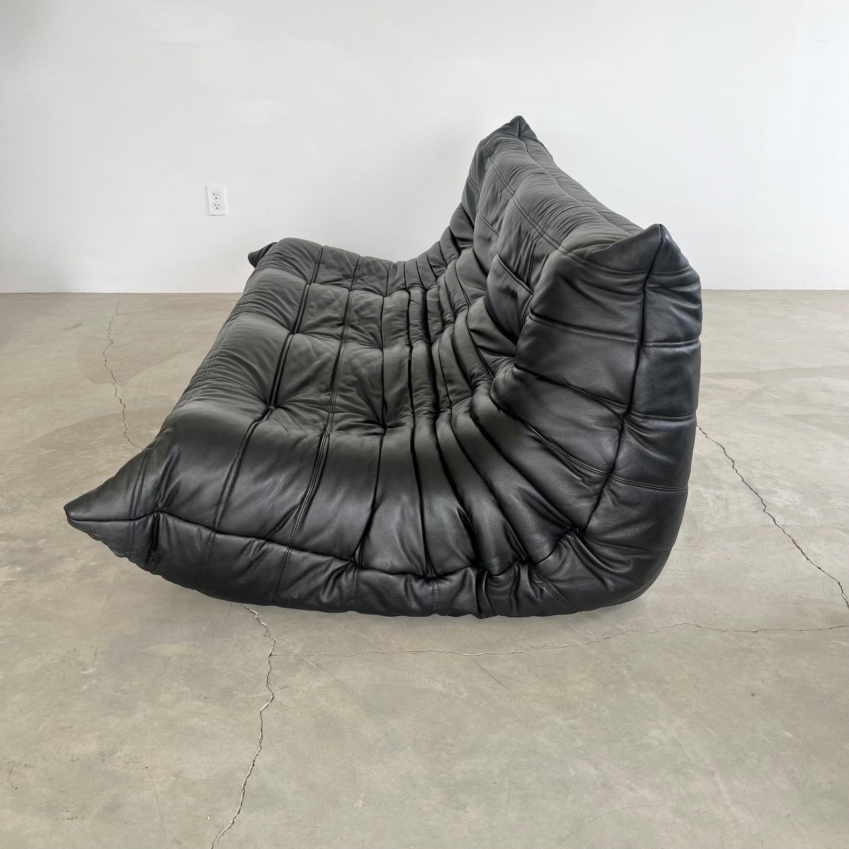 Black Leather 3 Seater Togo Sofa