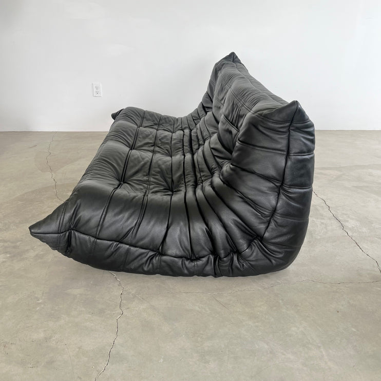 Black Leather 3 Seater Togo Sofa