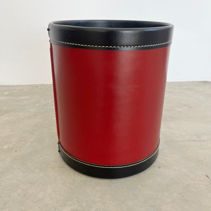 Red and Black Leather Waste Basket