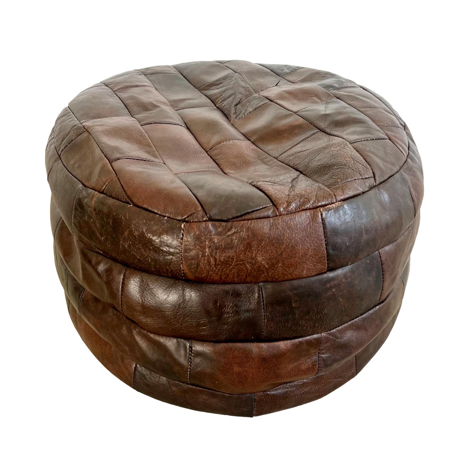 De Sede Brown Leather Patchwork Ottoman, 1970s Switzerland