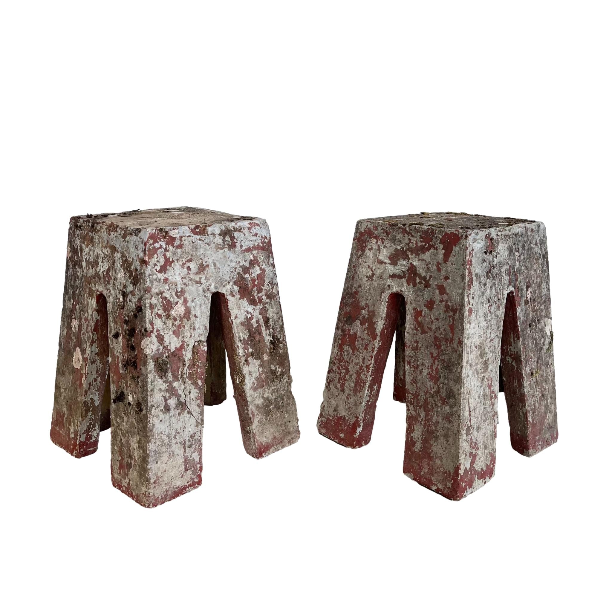 Pair of Sculptural Concrete Stools or Side Tables, 1960s France