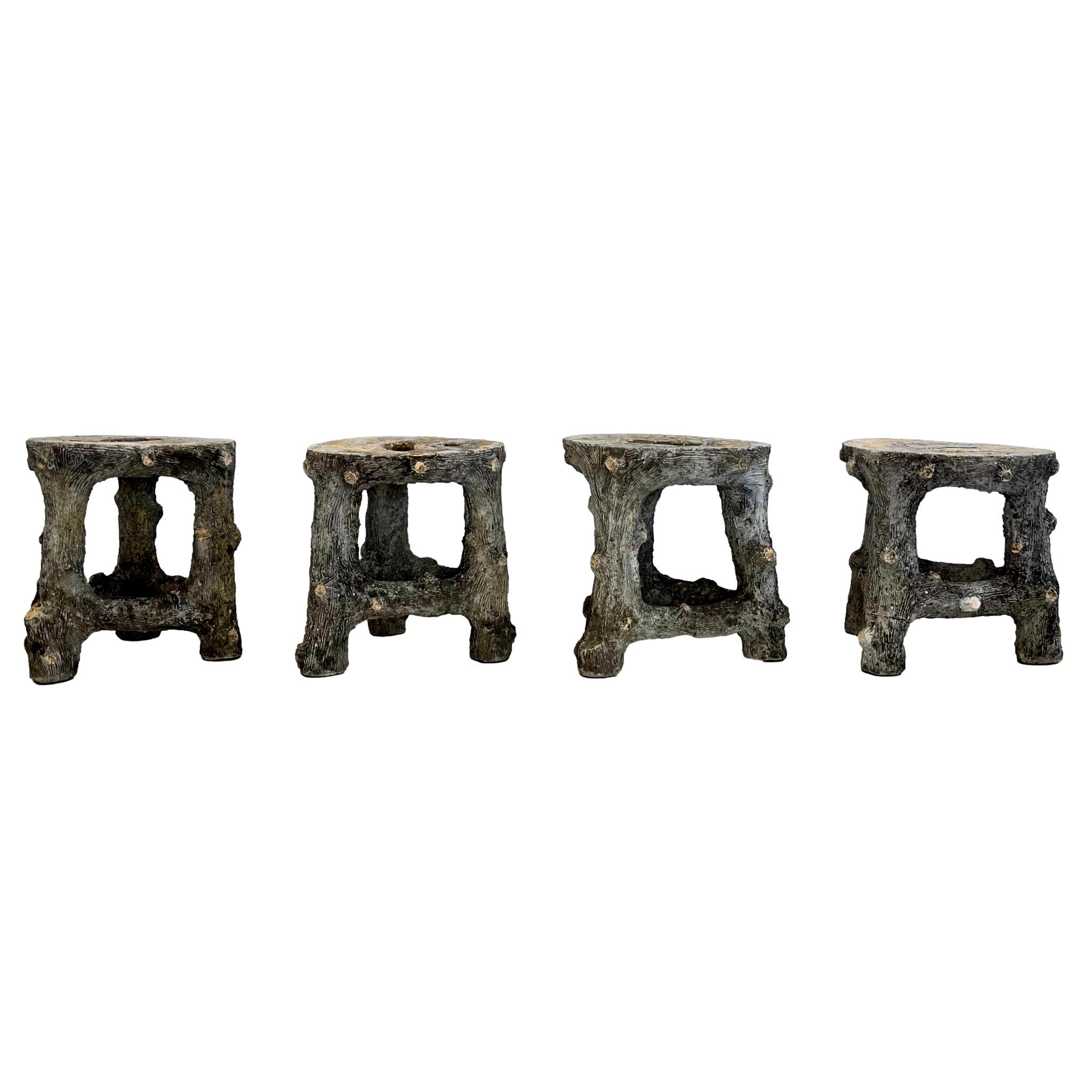 Set of 4 Faux Bois stools, 1960s France