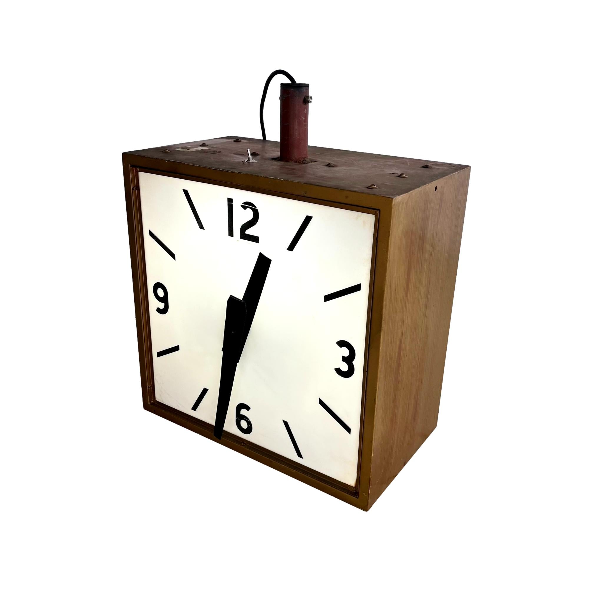 Massive Industrial Two-Sided Backlit Clock and Thermometer