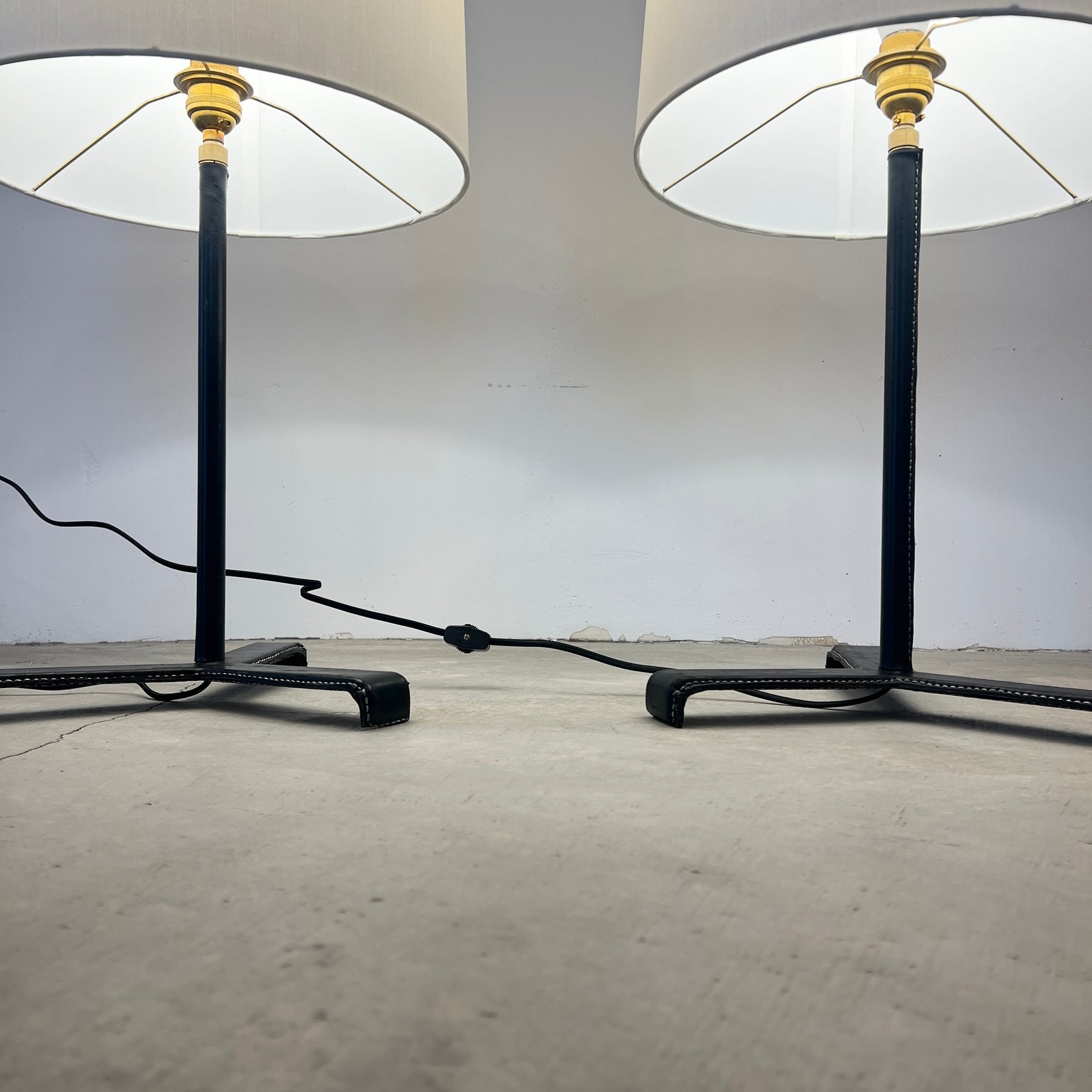 Pair of Black Leather Table Lamps