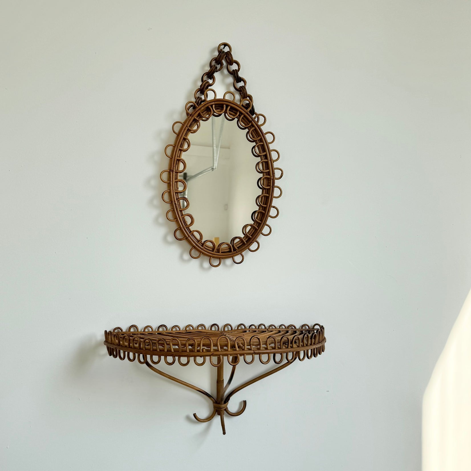 Rattan Mirror with Matching Floating Table