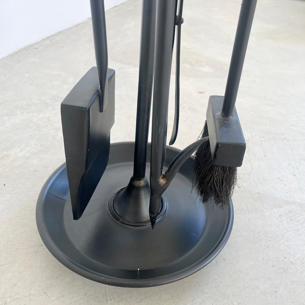 Leather and Iron Fireplace Set in the Style of Jacques Adnet USA