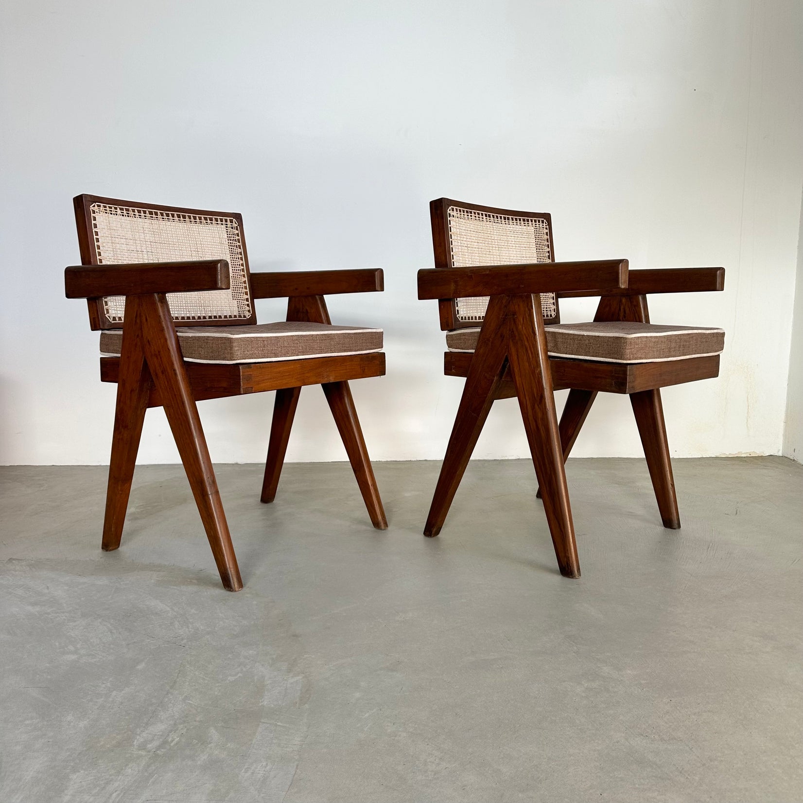 Pair of Pierre Jeanneret Floating Back V-Leg Office Chairs