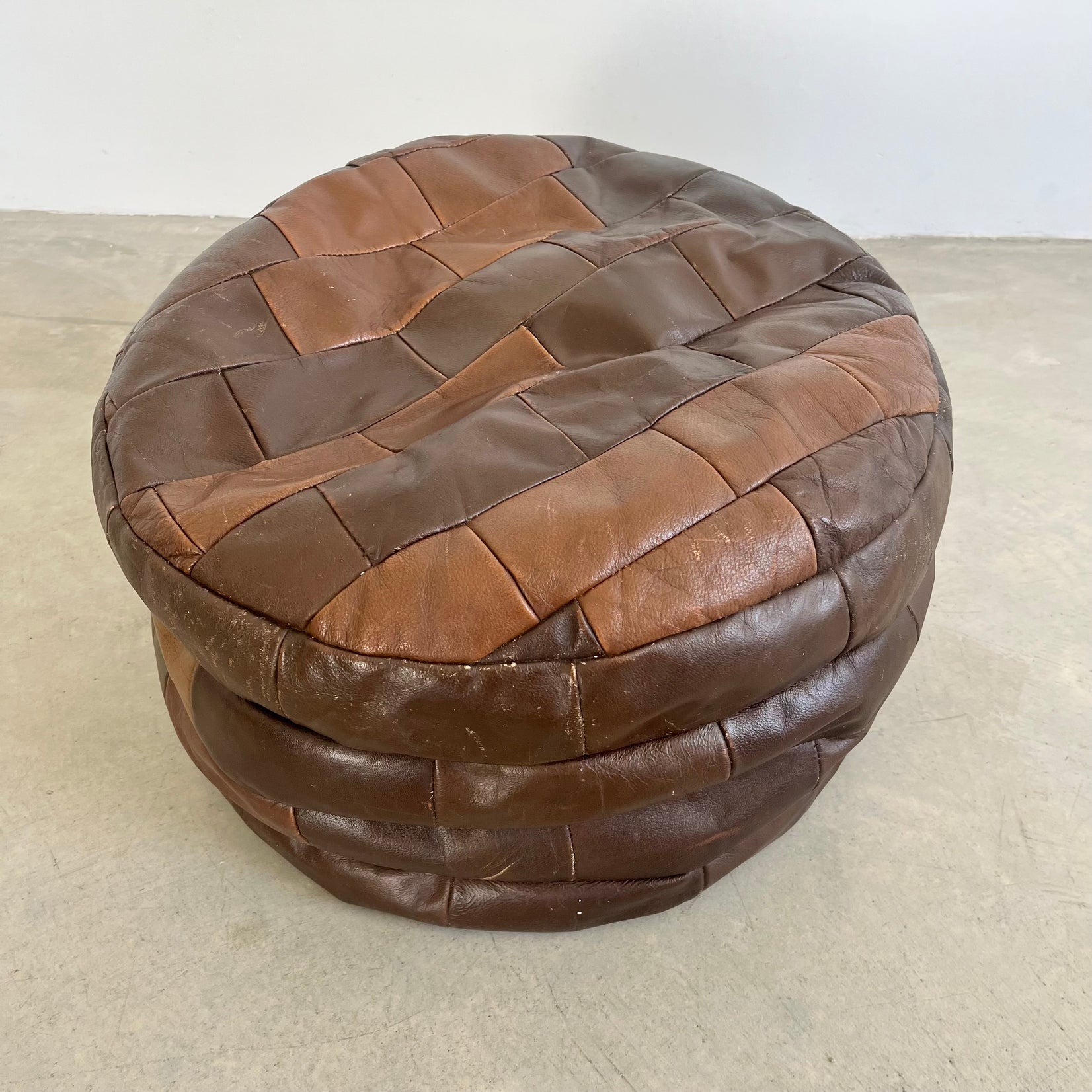 De Sede Brown Leather Patchwork Ottoman, 1970s Switzerland
