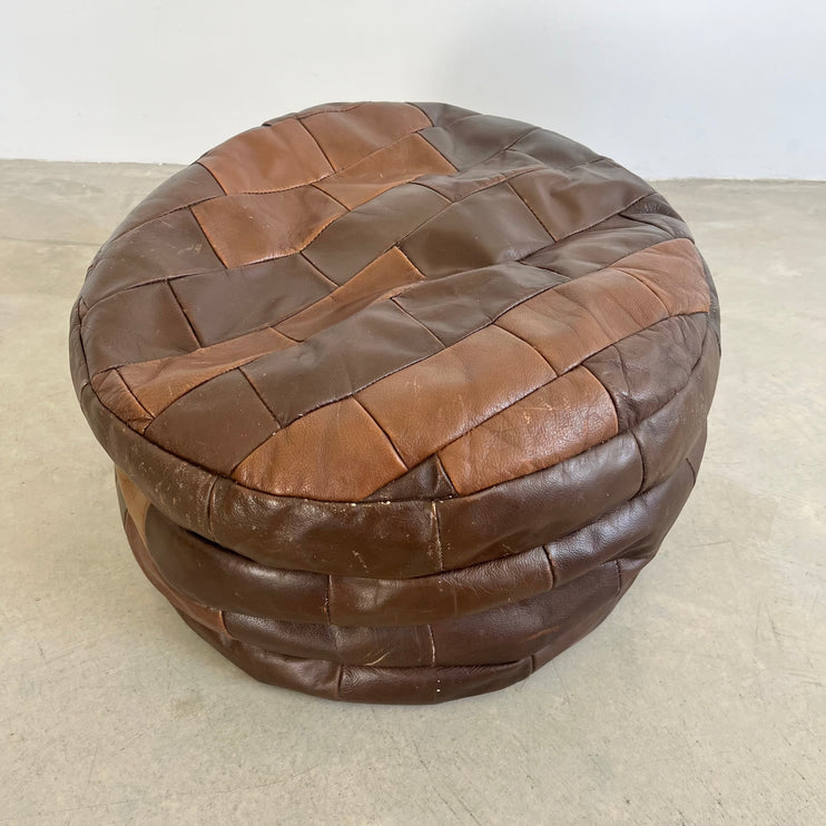 Brown Leather Patchwork Ottoman,