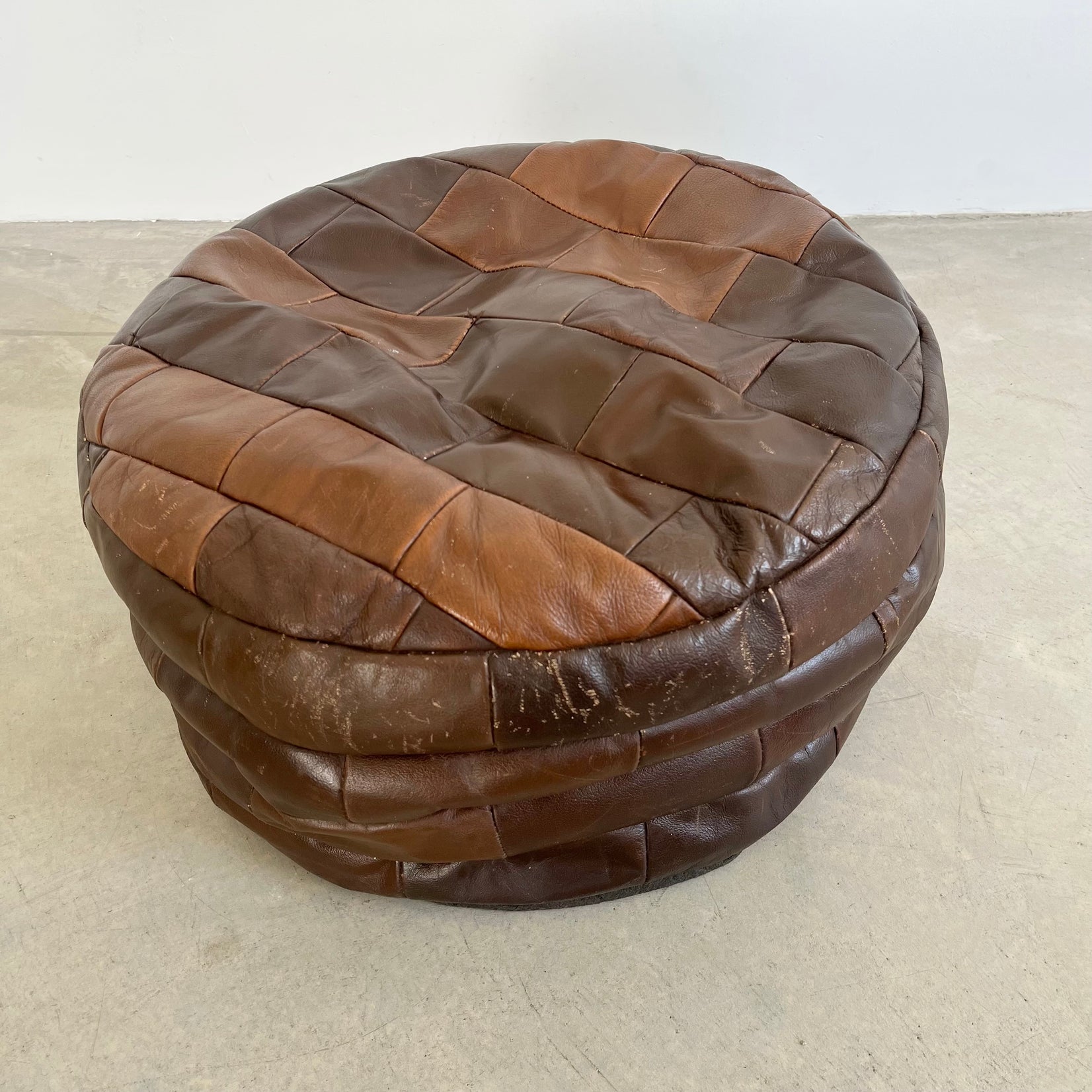 De Sede Brown Leather Patchwork Ottoman, 1970s Switzerland