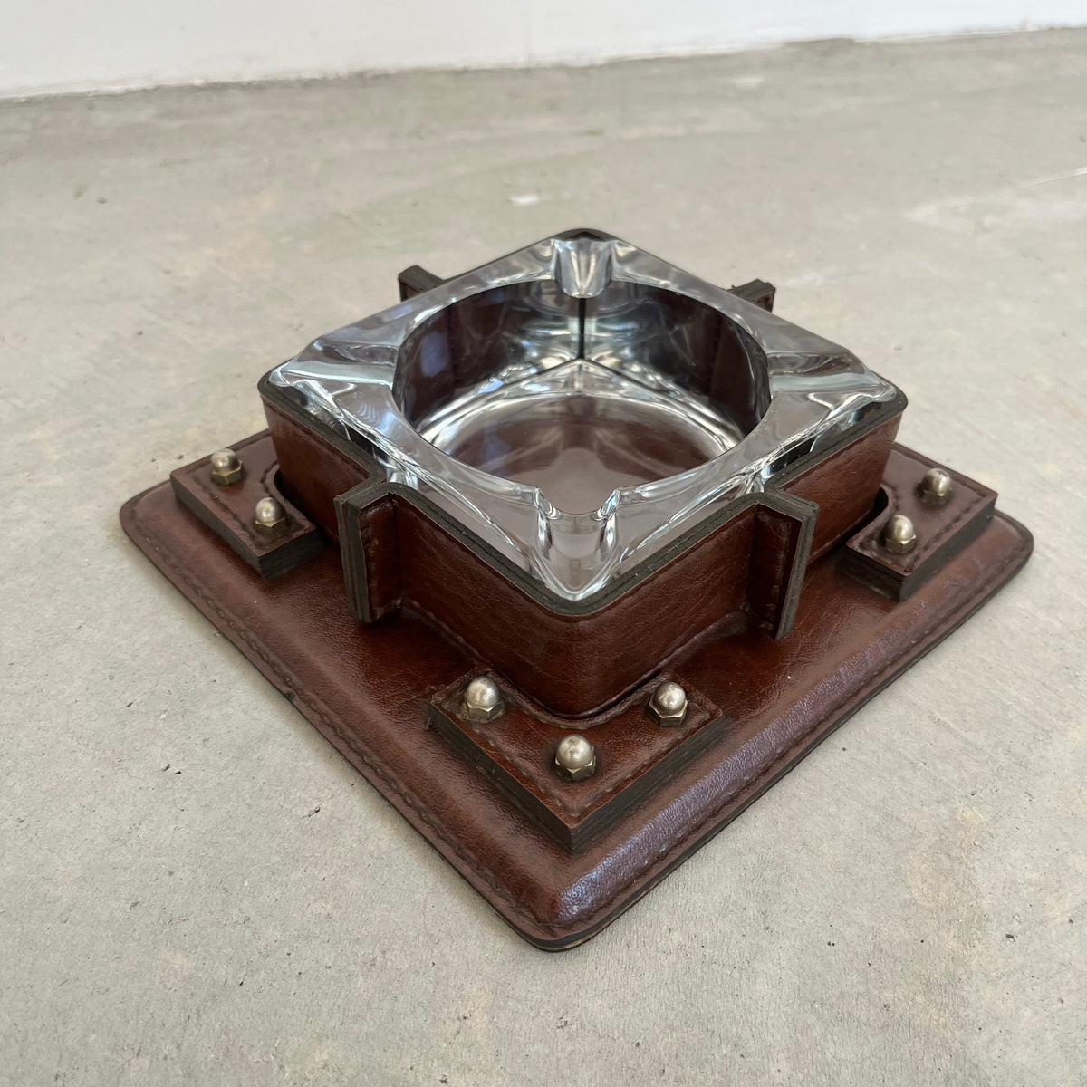 Leather, Brass and Glass Ashtray