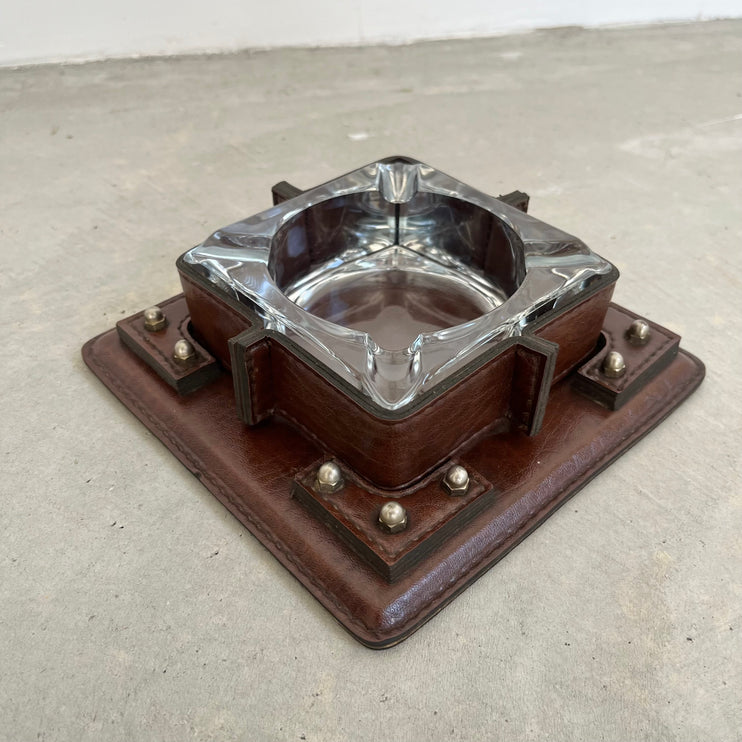 Leather, Brass and Glass Ashtray