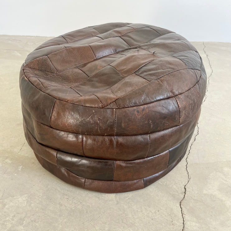 Brown Leather Patchwork Ottoman