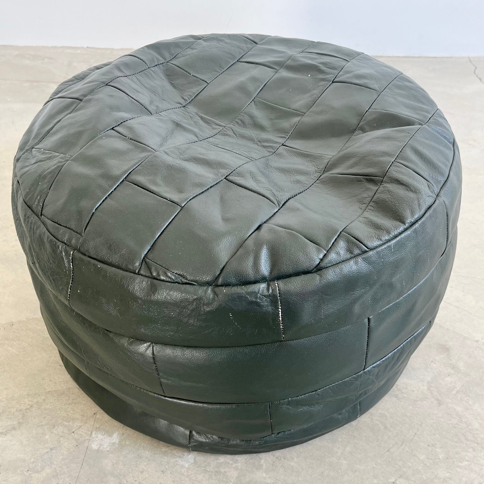 De Sede Green Leather Patchwork Ottoman, 1970s Switzerland