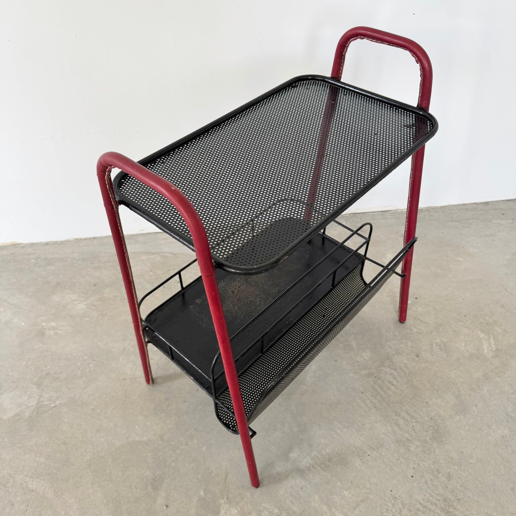 Red Leather and Iron Side Table