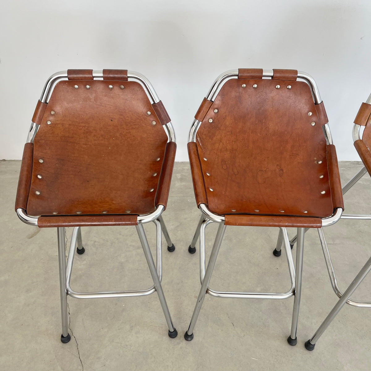 Set of 6 Leather and Chrome Bar Stools