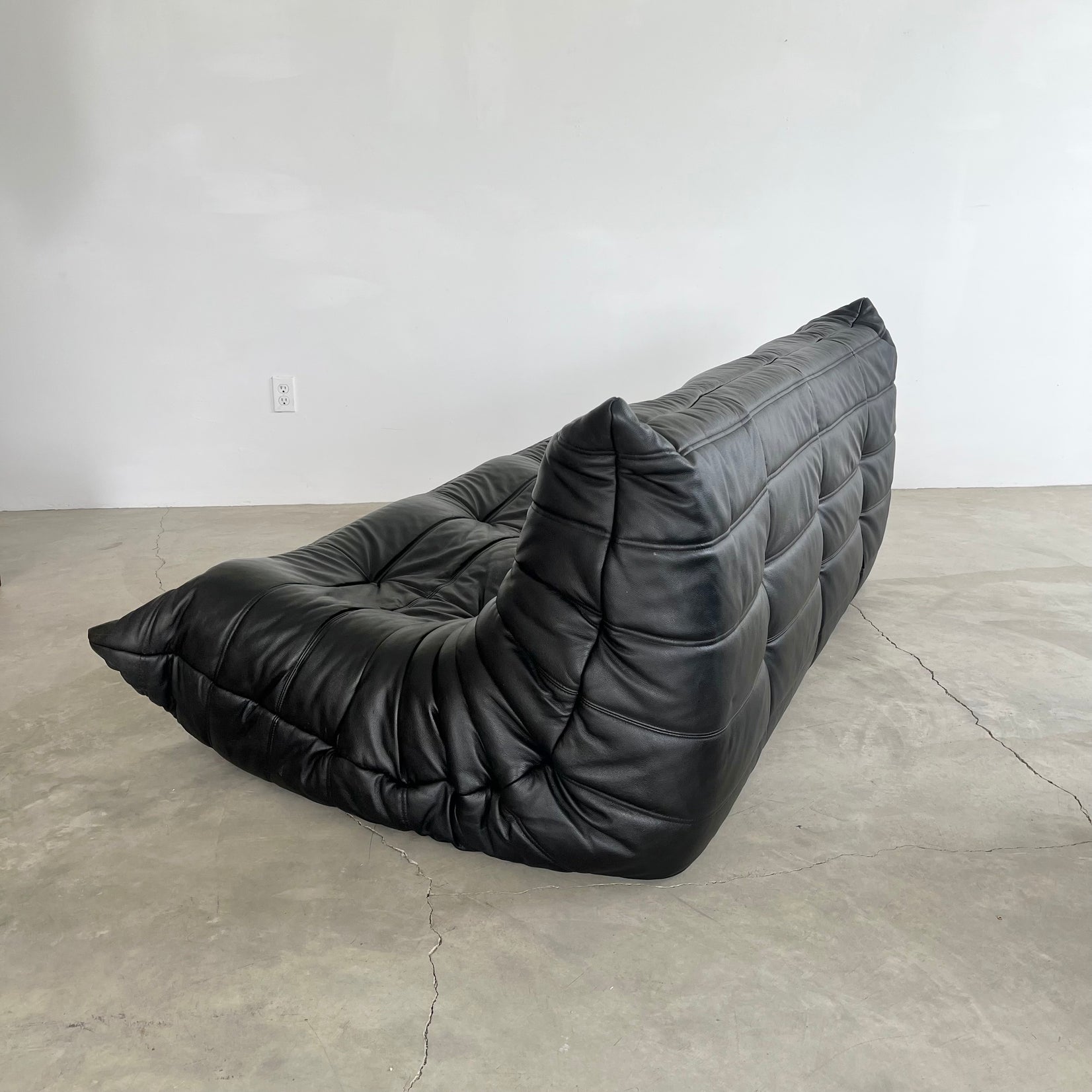 Black Leather 3 Seater Togo Sofa