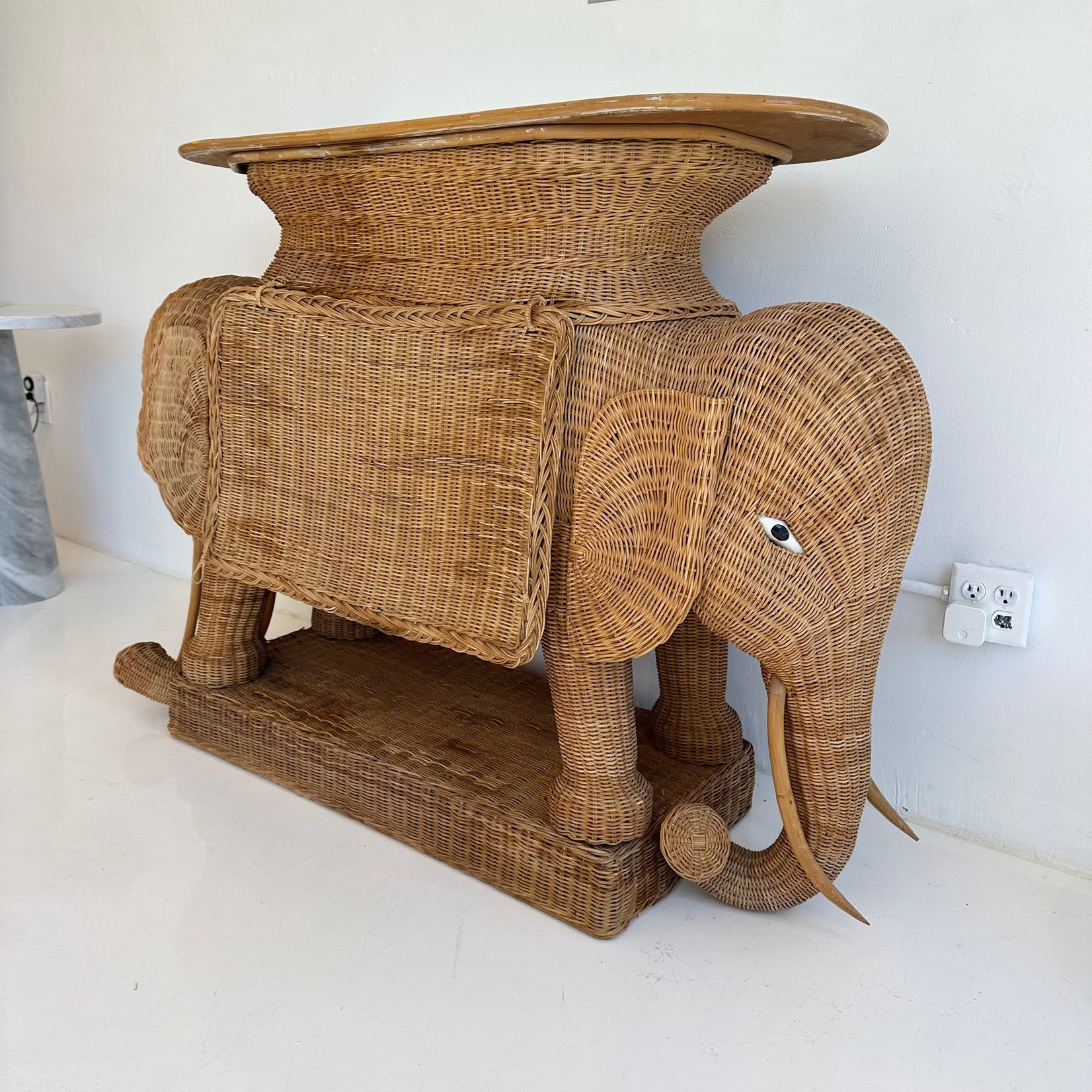 Wicker and Rattan Elephant Console Table